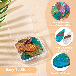 12Pcs 6 Colors Transparent Resin & Walnut Wood Big Pendants&nbsp;WOOD-TA0002-48