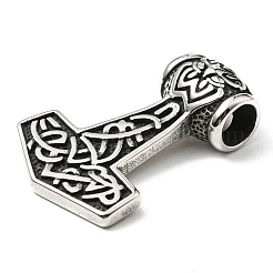 304ステンレスペンダント  トールのハンマー  アンティークシルバー  48x33x12mm  穴：8mmと9.5x8mm&nbsp;STAS-E140-A15