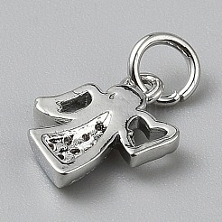 真鍮製マイクロパヴェキュービックジルコニアペンダント  DIYジュエリーアクセサリー  天使  プラチナ  12x10x2mm  穴：3.3mm&nbsp;KK-WH0045-069P