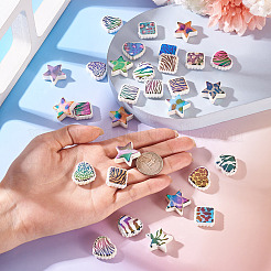 30個 3スタイル 虹色の虹色プリント不透明アクリルビーズ  混合スタイル  混合図形  19.5~22x22~23.5x6~8mm  穴：2.5~3mm  10個/スタイル&nbsp;OACR-TA0004-52C