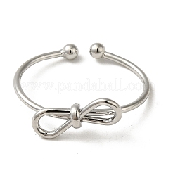 女性用真鍮カフリング  カドミウムフリー＆鉛フリー  蝶結び  プラチナ  内径：18.4mm&nbsp;RJEW-D026-03P