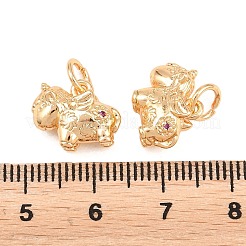 真鍮製の紫色のベルベットとラインストーンのチャーム  プリントチャーム付きユニコーン  18KGP本金メッキ  10.5x13.5x7mm  穴：4mm&nbsp;KK-L274-08G