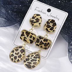 合金アクリルダングルスタッドピアス  長方形の長いヒョウ柄  ゴールドカラー  85x25mm&nbsp;EJEW-M075-01G-06