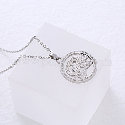 304 Stainless Steel Hollow Coin Pendant Necklaces for Women&nbsp;VV0068