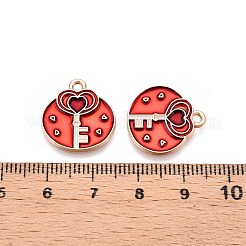 バレンタインデーのテーマ合金エナメル ペンダント  鉛フリー＆カドミウムフリー  ゴールドカラー  ハートキーチャーム  レッド  18x17x1.3mm  穴：1.8mm&nbsp;ENAM-T020-50E-01