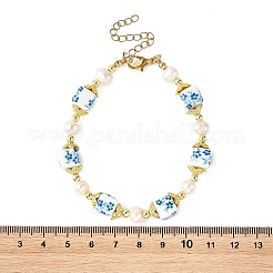 Flower Printed Handmade Porcelain Cube & Natural Pearl Beaded Necklaces&nbsp;BJEW-JB14176