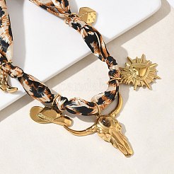 Cowboy 304 Stainless Steel & Natural Tiger Eye Cattle Heart Boot Pendant Necklaces&nbsp;NJEW-F372-01G