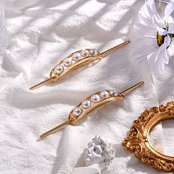 合金の毛が付いています  プラスチック丸ビーズ  中空ヘアポニーテールホルダー  DIYヘアスティックアクセサリー用  長方形  ライトゴールド  125x3mm&nbsp;OHAR-C006-01KCG