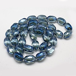 フルレインボーメッキクリスタルガラスオーバルビーズ連売り  マリンブルー  21x13mm  穴：1mm&nbsp;EGLA-F026-A05
