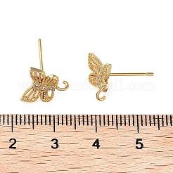 真鍮マイクロペーブキュービックジルコニアスタッドピアス  長持ちメッキ  鉛フリー＆カドミウムフリー  蝶  18KGP本金メッキ  10.5x11mm  穴：1.8mm  ピン：11x0.7mm&nbsp;KK-K364-05G