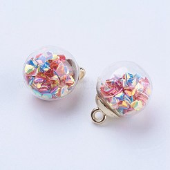 ガラスボールペンダント  ccbプラスチック  ラウンド  ゴールドカラー  カラフル  21x16mm  穴：2mm&nbsp;GLAA-G052-02G