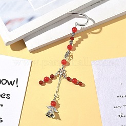 Natural Malaysia Jade Round Beads & Alloy Angel Bookmarks&nbsp;AJEW-JK00392-03