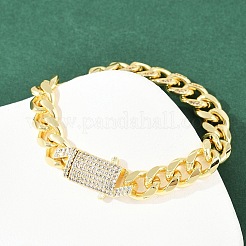 Brass Micro Pave Clear Cubic Zirconia Cuban Chain Bracelets for Women&nbsp;BJEW-F504-09G