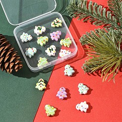 16 個 7 色の手作り磁器ビーズ  手描きの陶器ビーズ  クリスマスツリー  ファミーユは磁器バラ  ミックスカラー  16~16.5x14.5~15x6.5~7mm  穴：1.8mm&nbsp;PORC-FS0001-42