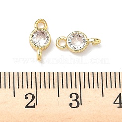 Brass Pave Cubic Zirconia Flat Round Connector Charms&nbsp;KK-P348-11G-03