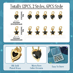 12Pcs 2 Styles Brass Micro Pave Cubic Zirconia Charms&nbsp;KK-TA0008-70D