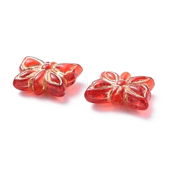 メッキアクリルビーズ  ライン入り  蝶  レッド  11x14x5mm  穴：1.6mm  約940個/500g&nbsp;OACR-P007-06