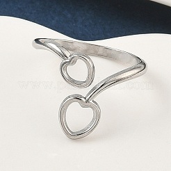 女性用304ステンレススチールオープンカフリング  ハート  ステンレス鋼色  usサイズ7 1/2(17.7mm)&nbsp;RJEW-A079-05B-P