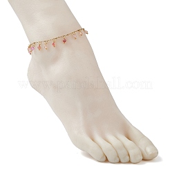 3Pcs 3 Colors Dyed & Heated Natural Agate(Dyed & Heated) Faceted Round Tassel 304 Stainless Steel Cable Chain Anklets&nbsp;AJEW-AN00744
