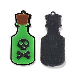 アクリルパーツ  ハロウィン  頭蓋骨のボトル  ライムグリーン  43x19x4mm  穴：1.6mm&nbsp;MACR-M020-11