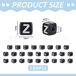 1300個の不透明な水平穴アクリルビーズ  混合文字  キューブ  ブラック  5x5x5mm  穴：2mm&nbsp;SACR-UN0001-08