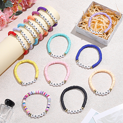 30個 15色 ハンドメイド ポリマークレイ ビーズ ブレスレット  アクリルストレッチブレスレット  ミックスカラー  内径：1.97インチ（5cm）  2個/カラー&nbsp;BJEW-PH02006