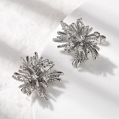 フラワー 真鍮 マイクロパヴェ クリア キュービックジルコニア スタッド イヤリング  長持ちメッキ  ラックめっき  プラチナ  21.5x21.5mm&nbsp;EJEW-H171-01A-P