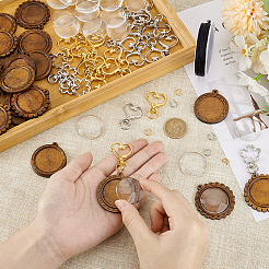 DIY Blank Dome Wood Flat Round Pendant Keychain Kits&nbsp;DIY-GA0007-43