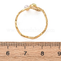 真鍮製イミテーションジェムストーンオープンカフリング（女性用）  葉  プラスチックパール付き  ゴールドカラー  17mm&nbsp;RJEW-K261-09G