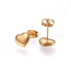 304ステンレススチールジュエリーセット  ペンダントネックレス＆スタッドピアス＆ブレスレット  ハート  ゴールドカラー  16.93インチ（43cm）  6-3/4インチ（17cm）  7x9x2.5mm  ピン：0.8mm&nbsp;SJEW-H144-23G