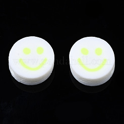 手作り樹脂粘土ビーズ  ジュエリー工芸用品のDIY用  笑顔とフラットラウンド  緑黄  10x4~4.5mm  穴：1.8mm&nbsp;X-CLAY-N008-040M