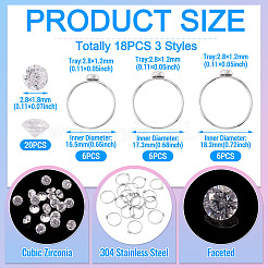 18Pcs 304 Stainless Steel Finger Ring Rhinestone Settings&nbsp;STAS-TA0005-86P