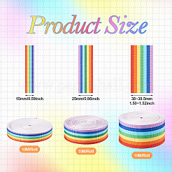30m 3色レインボーカラーポリエステルストライプリボン  服飾材料  ミックスカラー  5/8~1-1/2インチ（15~38.5mm）  10m /カラー&nbsp;OCOR-TA0001-77