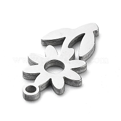 変色しない304ステンレススチールチャーム  レーザー切断  花のチャーム  ステンレス鋼色  13.5x7x1mm  穴：1mm&nbsp;STAS-D036-02P