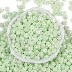 不透明色光沢ガラスシードビーズ  ドーナツ  淡いターコイズ  6.5x3mm  穴：1.8mm  約1363個/ポンド&nbsp;SEED-P008-01C-02