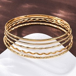 5Pcs 304 Stainless Steel Bangle Set for Women&nbsp;BJEW-S162-01B-G