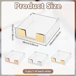 3個 3色 正方形 アクリル スティック ノートパッド ホルダー  メモ収納ボックス  オフィス＆スクール用品  ミックスカラー  100x98x35mm  1pc /カラー&nbsp;OFST-GO0001-10