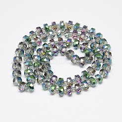 電気メッキガラスビーズセット  虹メッキ  多面カット  フラットラウンド  グリーン  7~8x5mm  穴：1mm  約78~80個/連  20.86~21.65インチ（53~55cm）&nbsp;EGLA-Q083-8mm-D05