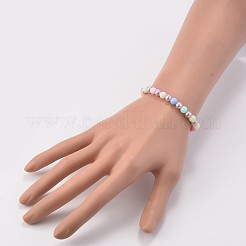 模造パールアクリルビーズのストレッチ子供のブレスレット  不透明なアクリルビーズで  ライラック  43mm&nbsp;BJEW-JB02069-03