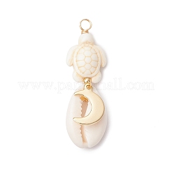 4Pcs 4 Styles Natural Cowrie Shell & Dyed Synthetic Turquoise Turtle Copper Wire Wrapped Pendants&nbsp;PALLOY-JF04035-02