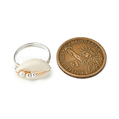 天然タカラガイの指輪  女性のための銅線ラップジュエリー  銀  1.5mm  内径：18mm&nbsp;RJEW-TA00171