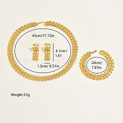 女性用レトロ合金チェーンブレスレット＆イヤリング＆ネックレスセット  18KGP本金メッキ  450mm&nbsp;FZ4495