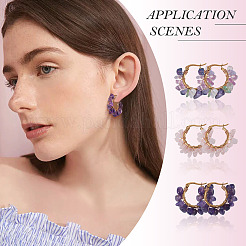 3 Pairs 3 Styles Natural Gemstone Chips Braided Hoop Earrings&nbsp;EJEW-TADJ00003
