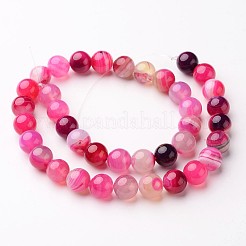 天然石縞瑪瑙/バンデットアゲートビーズ連売り  ラウンド  染め＆加熱  濃いピンク  8mm  穴：1mm  約48個/連  14.1インチ&nbsp;X-G-D845-01C-8mm
