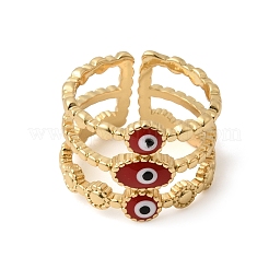 Brass Enamel Evil Eye Open Cuff Rings for Women&nbsp;RJEW-L339-01G-01