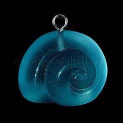 ルミノウ樹脂ペンダント  鉄ループ付き  シェル  ライトブルー  20x21x18.5mm  穴：2mm&nbsp;RESI-R452-02B