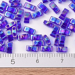 MIYUKIハーフティラビーズ  日本製シードビーズ  2の穴  （htl177)透明コバルトab  5x2.3x1.9mm  穴：0.8mm  約250個/10g&nbsp;X-SEED-J020-HTL0177