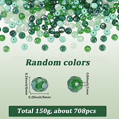 150g ミックススタイルガラスビーズ  多面カット  ロンデル  グリーン  6x5mm  穴：1mm&nbsp;EGLA-SC0001-63