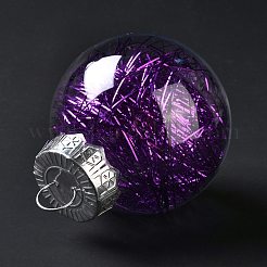 クリスマスをテーマにしたペンダントデコレーション  アルミニウムのパーツを伴うプラスチックボール  クリスマスツリーの飾り用  パープル  77x58mm  穴：11mm&nbsp;HJEW-P011-C01
