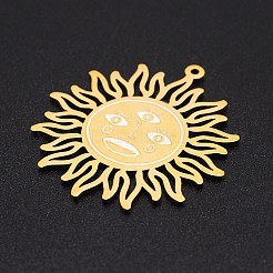 ステンレスペンダント201個  レーザー切断  太陽  ゴールドカラー  37.5x34.5x1mm  穴：1.4mm&nbsp;STAS-S105-LA243
